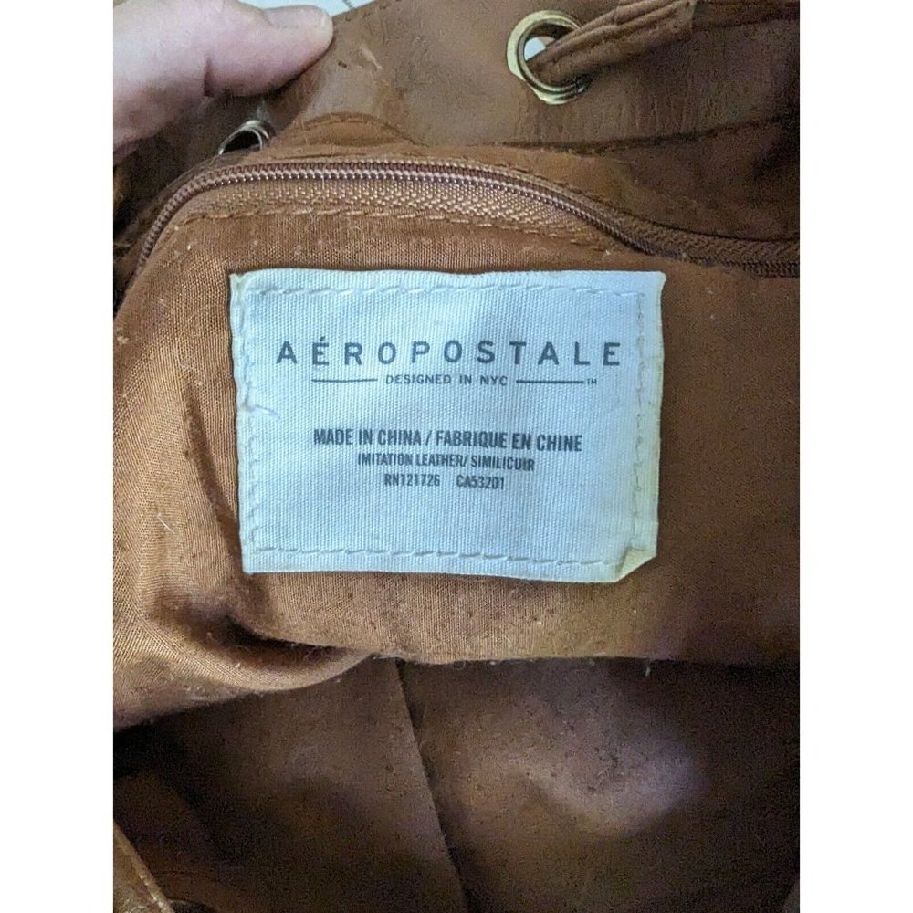 Aeropostale Cognac Brown Faux Leather Bucket Crossbody Fringed Bag - Picture 11 of 12